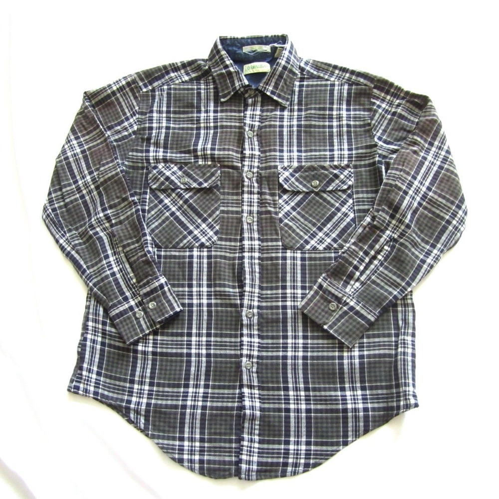 Vtg 80s St Johns Bay Flannel Shirt Men Sz L Plaid Script Tag Made Korea (M516)